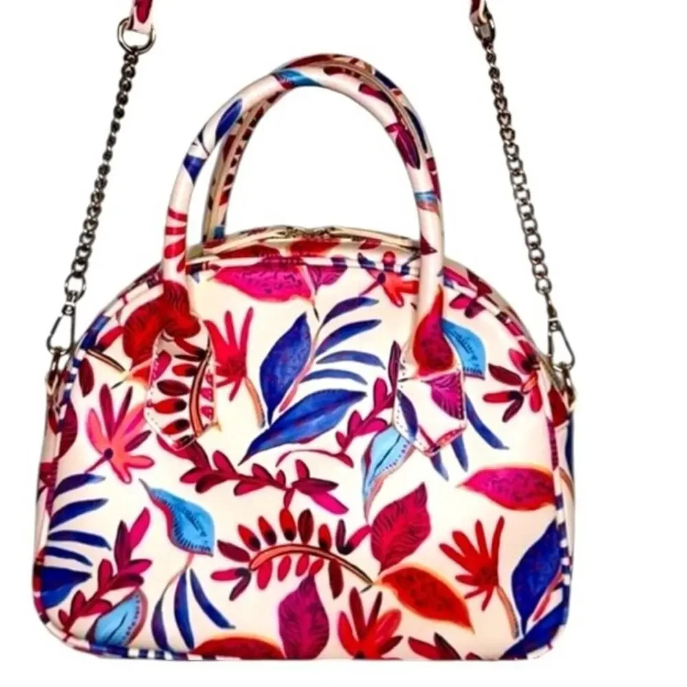 JustFab Tropical Botanical Satchel - Bright Floral Vegan Leather Crossbody